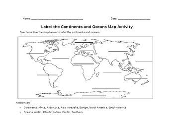 Preview of Label the Continents and Oceans Map Activity