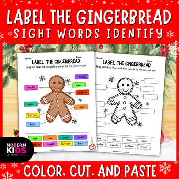 Label the Gingerbread Man - Sight Words Identify, Color, Cut, and Paste