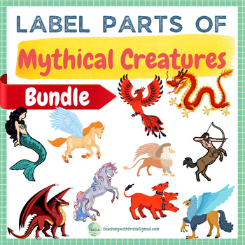Preview of Parts of Mythical Creatures BUNDLE: Dragon, Unicorn, Mermaid, Cerberus,...