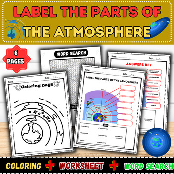 Preview of Label the Parts of the atmosphere:Word search,Labeling,Worksheet,Coloring Pages
