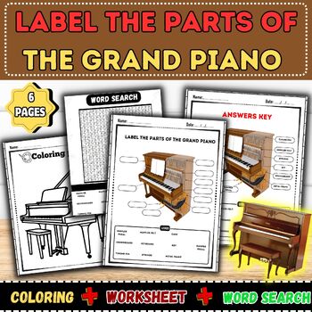 Preview of Label the Parts of the grand piano:Word search,Labeling,Worksheet,Coloring Pages