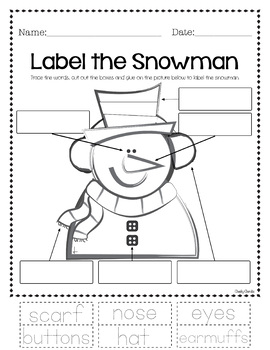 Label the Snowman Freebie by Cheeky Cherubs Teachers Pay Teachers