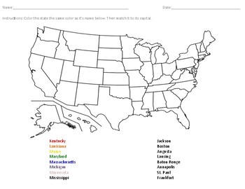 Label the States and Capitals-Kentucky-Mississippi(alphabetically)
