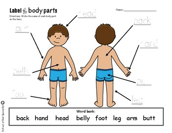 Label the body parts by Roll out of Bed Special Ed | TpT