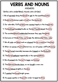 label the verbs and nouns worksheet by pink tulip teaching creations