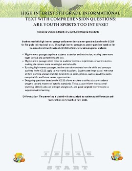 Preview of Labeled CCSS Comprehension Qs using a High Interest 5th Grade Text_Youth Sports