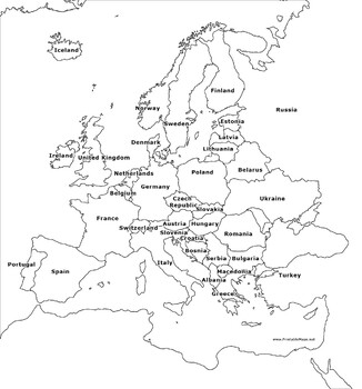 Labeled European Countries Map! by Oasis EdTech | TPT