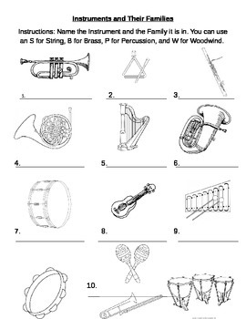 Preview of Labeling Instruments and Their Families Worksheet