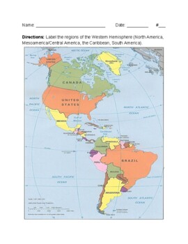 Western Hemisphere Map Worksheets Teaching Resources Tpt