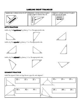 Preview of Labeling Right Triangles Sides: Hypotenuse, Opposite, Adjacent