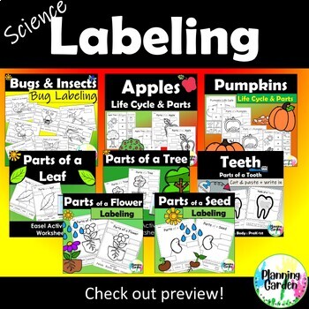 Preview of Labeling | Science Labeling {plants, apples, pumpkins, bugs, teeth}