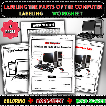 Preview of Labeling the Parts of the Computer:Word search-Labeling-Worksheet-Coloring page