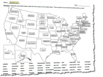 Labelling The United States Geographical Map Activity By My
