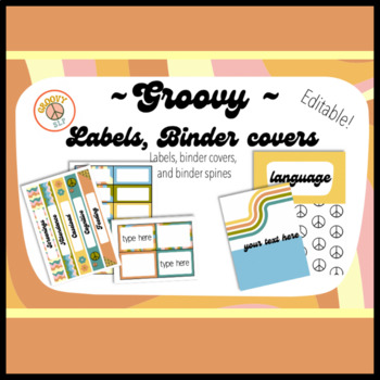 Preview of Labels, Binder covers, and Binder Spines - Groovy/Retro themed for SLPs