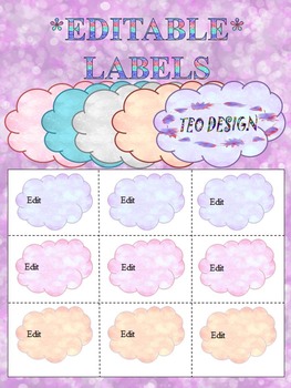 Preview of Clouds - Labels (Editable) - name tags - task cards