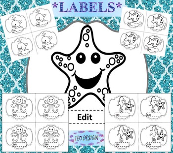 Preview of Ocean Theme Editable Labels Classroom Decor distance learning