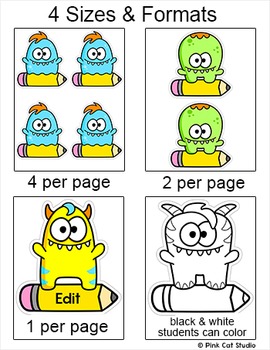 monster theme editable name tags classroom labels by pink cat studio