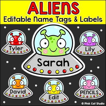 Preview of Outer Space Alien Theme Student Name Tags - Classroom Decor