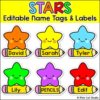 stars name tags and locker labels by pink cat studio tpt