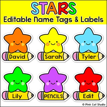 Preview of Stars Theme Editable Name Tags and Labels