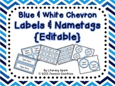 Labels and/or Name Tags - Blue & White Chevron {Editable}