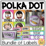Classroom Supply Labels in a Polka Dot Classroom Decor Theme