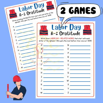 Preview of Labor Day A-Z Gratitude Word race game Alphabet ABC activity early finishers 8th