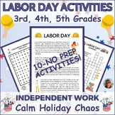 Labor Day Activities and Puzzles 3rd 4th 5th Grade Sub Pla