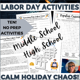 Labor Day Activities & Puzzles Middle High School Sub Plan