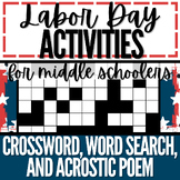 Middle School Labor Day Activities: Word Search, Crossword