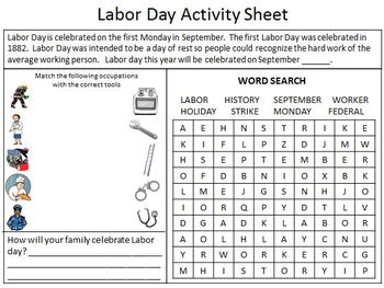 Preview of Labor Day Activity Sheet