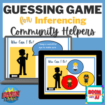 Preview of Labor Day Community Helper BOOM CARD Speech Therapy inferences question NO PRINT