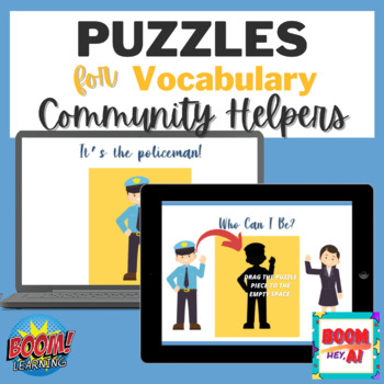 Labor Day Community Helpers BOOM CARDS Speech Therapy puzzle vocabulary ...