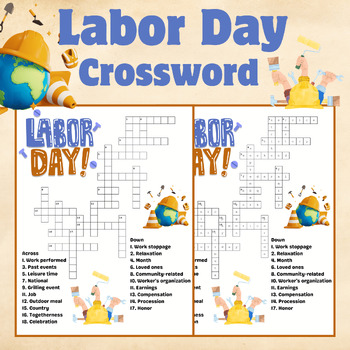 Preview of Labor Day Crossword Puzzle Worksheet Activity