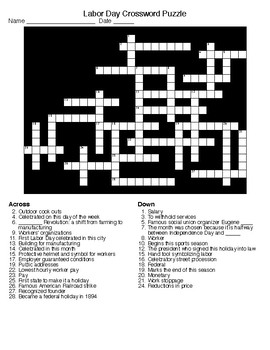 Labor Day Crossword & Word Search with KEYS by Lonnie Jones Taylor