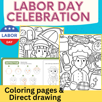 Preview of Labor Day Directed Drawing & Coloring Pages (Most Popular Occupations included)
