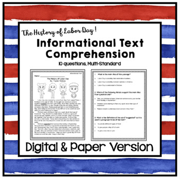 Preview of Labor Day Informational Text Comprehension, multi-standard, Digital & Paper