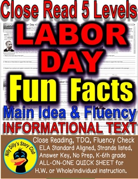 Preview of Labor Day Main Idea, Details, Close Reading Differentiated Leveled Passages
