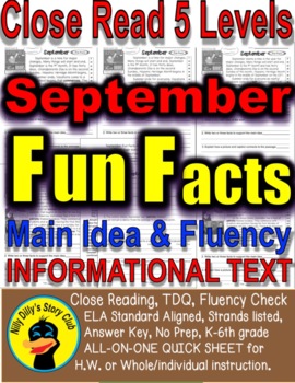 Preview of Labor Day & More September Main Idea Details LEVELED Passages for Centers ELA