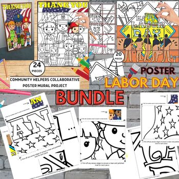 Preview of Labor Day Mural Project Community Helpers Career Day Classroom Decor BUNDLE