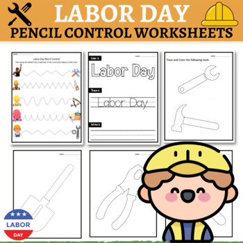 Preview of Labor Day Pencil Control Worksheets,Community Helpers May Activities
