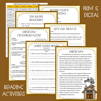 Labor Day Reading Comprehension Activities with Digital and Printable