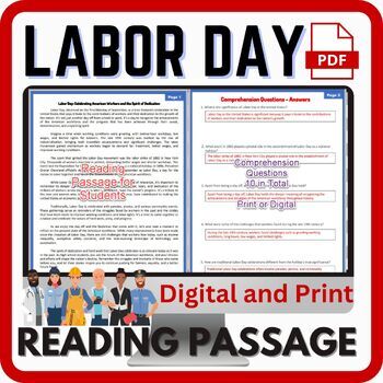 Preview of Labor Day Reading Passage and Comprehension questions - digital and print