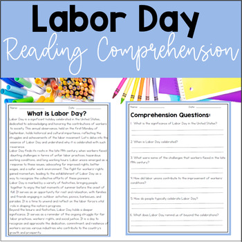 Preview of Labor Day September Back to School Reading Comprehension