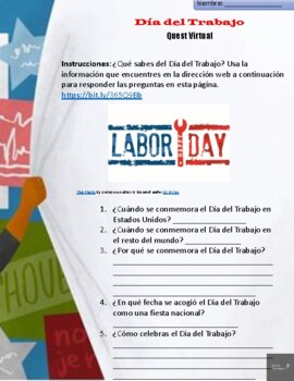 Preview of Labor Day- Web Quest- Spanish 3 & 4 - Spanish Native Speakers