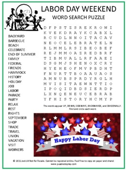 Preview of Labor Day Word Search Puzzle Activity Worksheet Game | No Prep Fun!