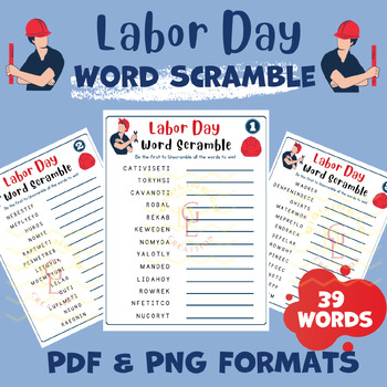 Preview of Labor Day Word scramble Puzzle Crossword word searches activities middle 7th 6th
