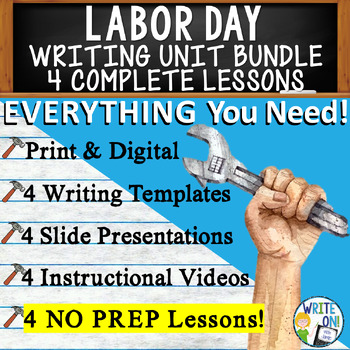 Preview of Labor Day Writing Unit - 4 Essay Activities Resources, Graphic Organizers