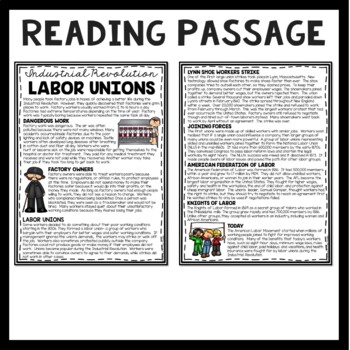 Labor Unions in the Industrial Revolution Reading Comprehension Worksheet