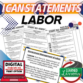 Preview of Labor and Workforce I Can Statements & Posters Self-Assessment Economics